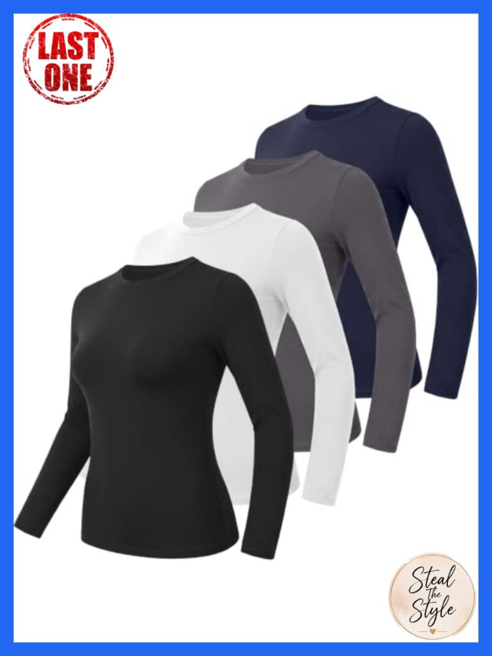 Womens Long Sleeve Slim Fit Crew Neck Basic Tee Workout Top 4 Pack